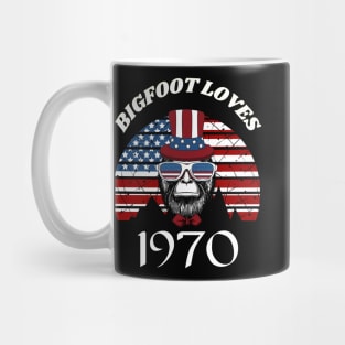 Bigfoot loves America and People born in 1970 Mug